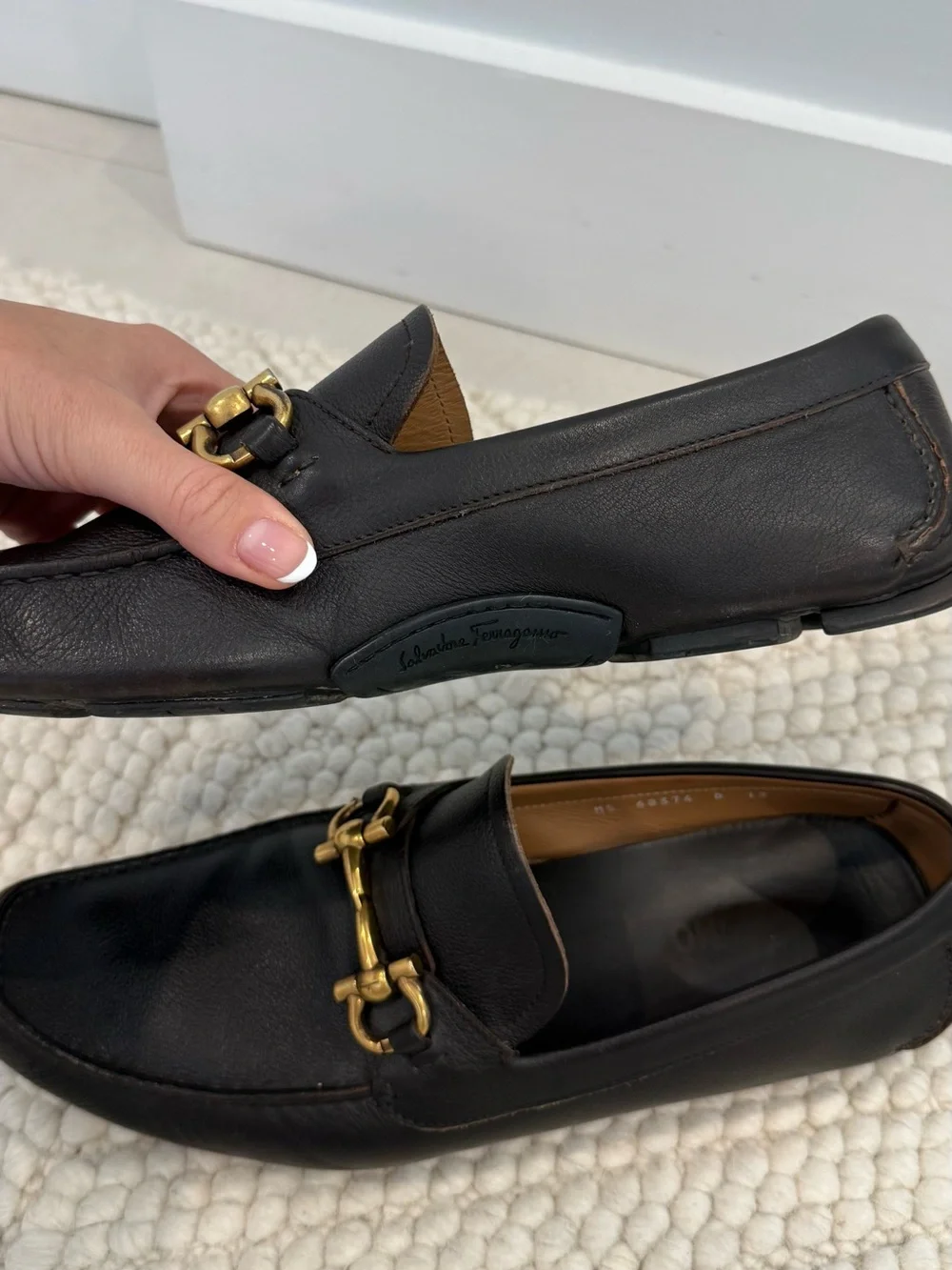 Salvatore Ferragamo Brown Leather Horsebit Loafers with Gold Hardware